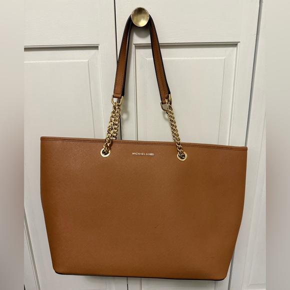 NWT Michael Kors Acorn Leather Jet Set Travel Chain Top Zip Tote Multifunctional - Picture 1 of 12